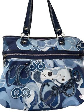 Coach Poppy Denim Patchwork Large Tote Bag Purse Vintage